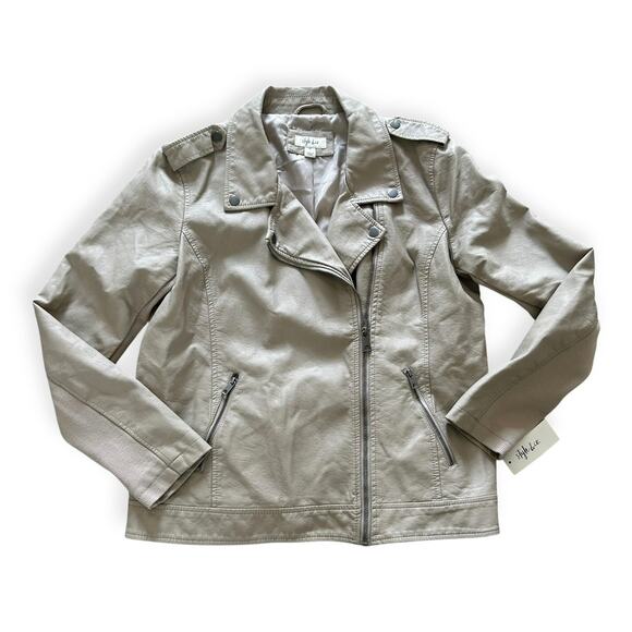 NEW Style & Co Women's Faux Leather Moto Jacket Beige Off White size M Edgy - Picture 7 of 11